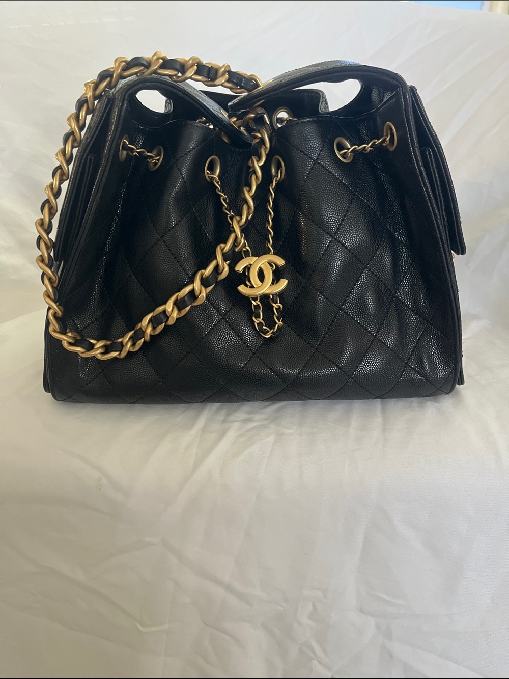 CHANEL Quilted Caviar Small 25 Bag Black Gold Hardware Like New